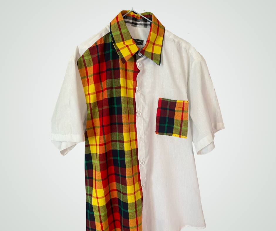 White Cotton W/ Madras - Men Shirt Creole Classic / L/Xl Men’s Shirt