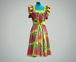 Madras Fantasy red and green dress