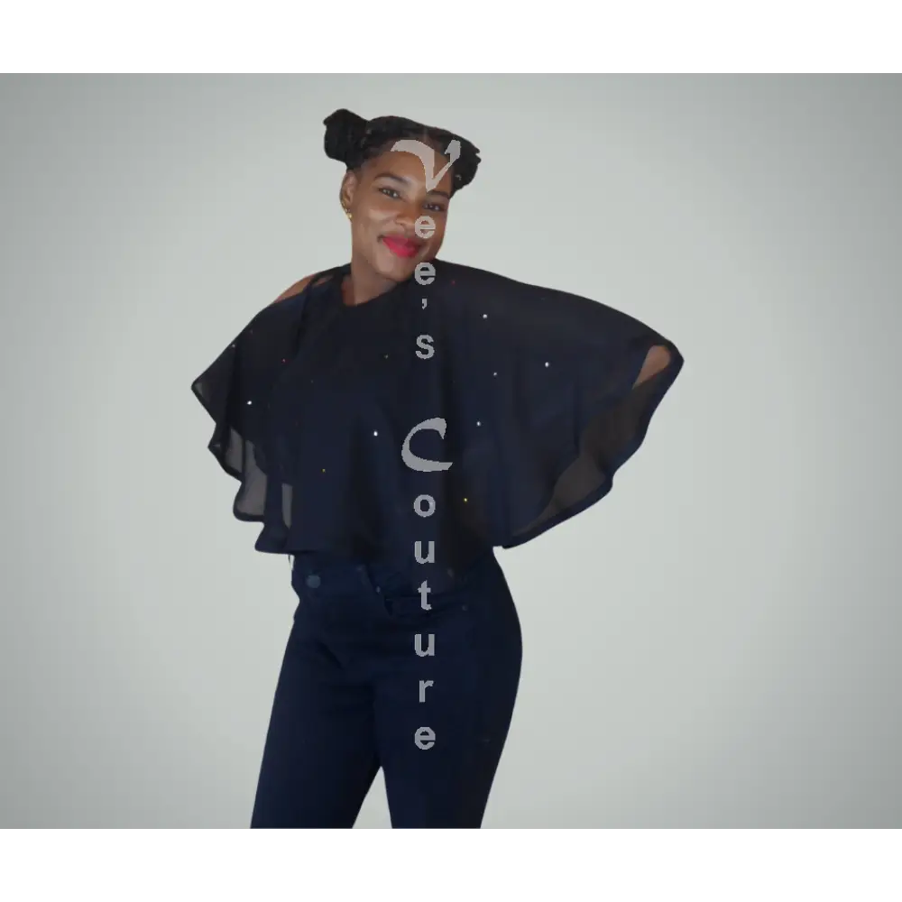 Cold Shoulder Ponchos Single Cold Shoulder With Rhinestones Blouse