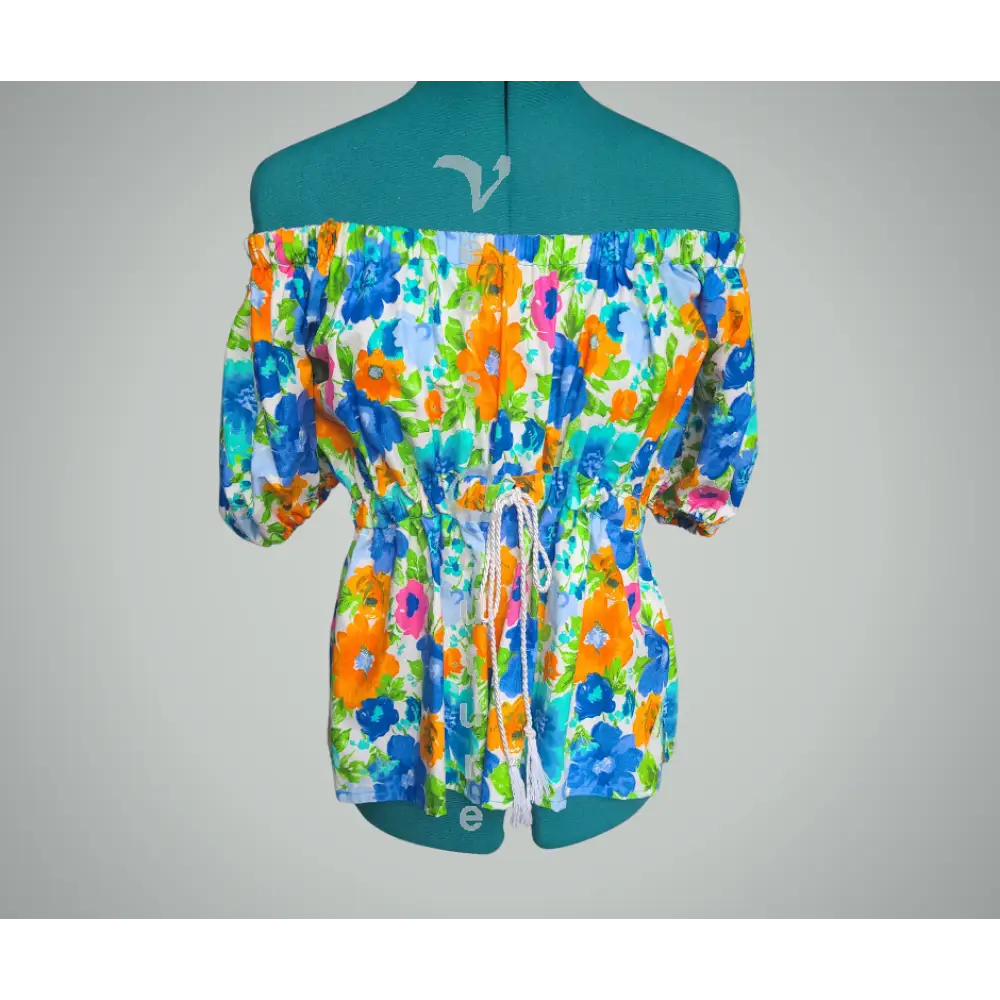 Floral Off-Shoulder Blouse Blue Off Shoulder Blouse