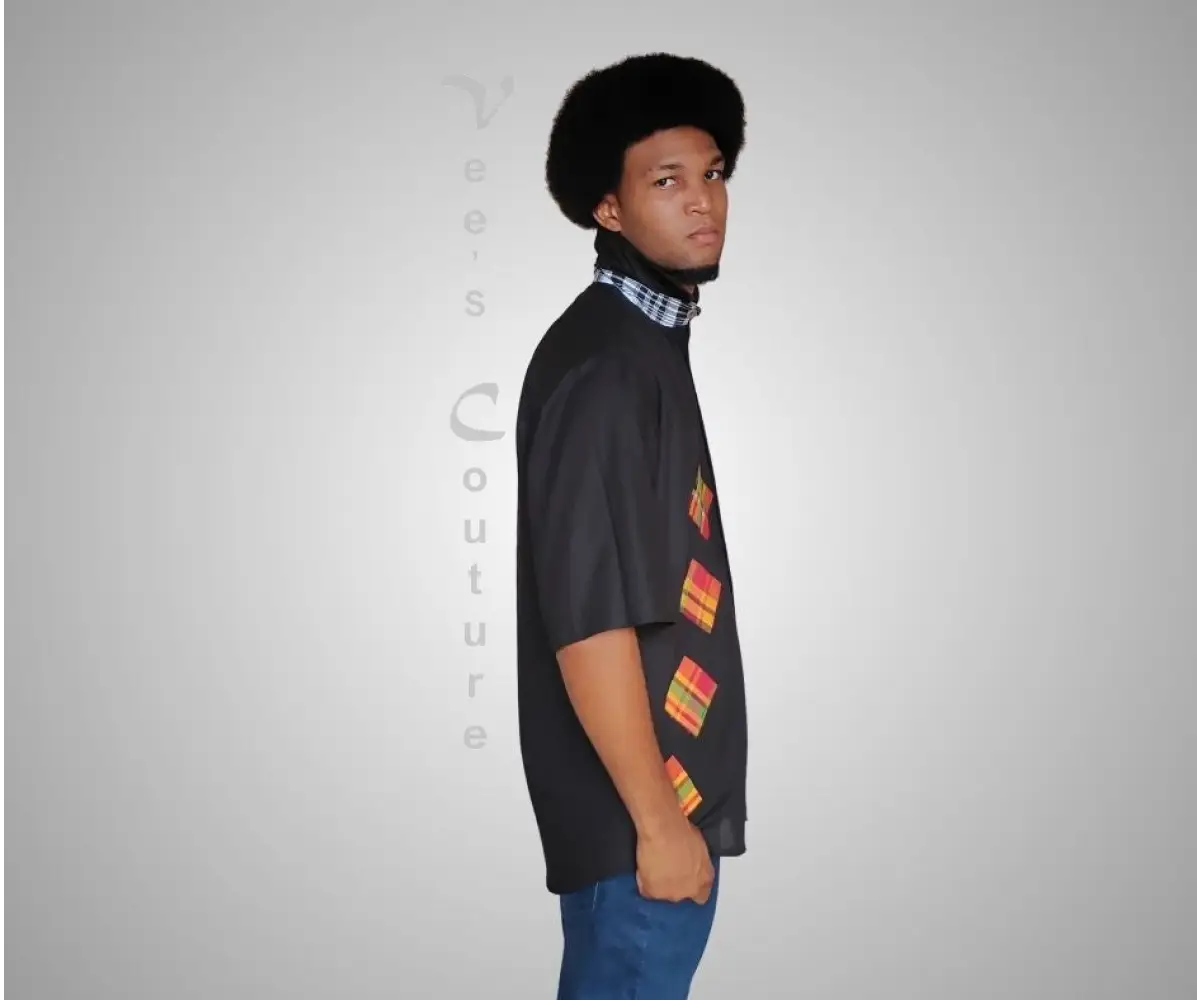 Madras Patchwork Button Down - Black MEN’S SHIRT