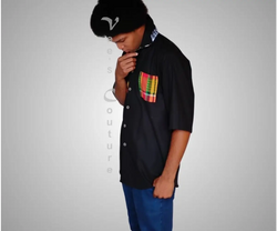 Madras Patchwork Button Down - Black MEN’S SHIRT