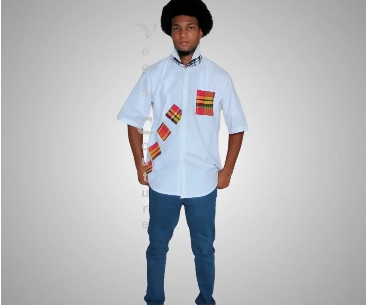 Madras Patchwork Button-Down - White MEN’S SHIRT
