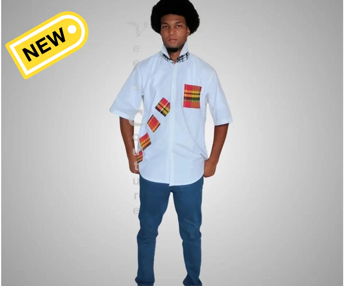 Madras Patchwork Button-Down - White MEN’S SHIRT