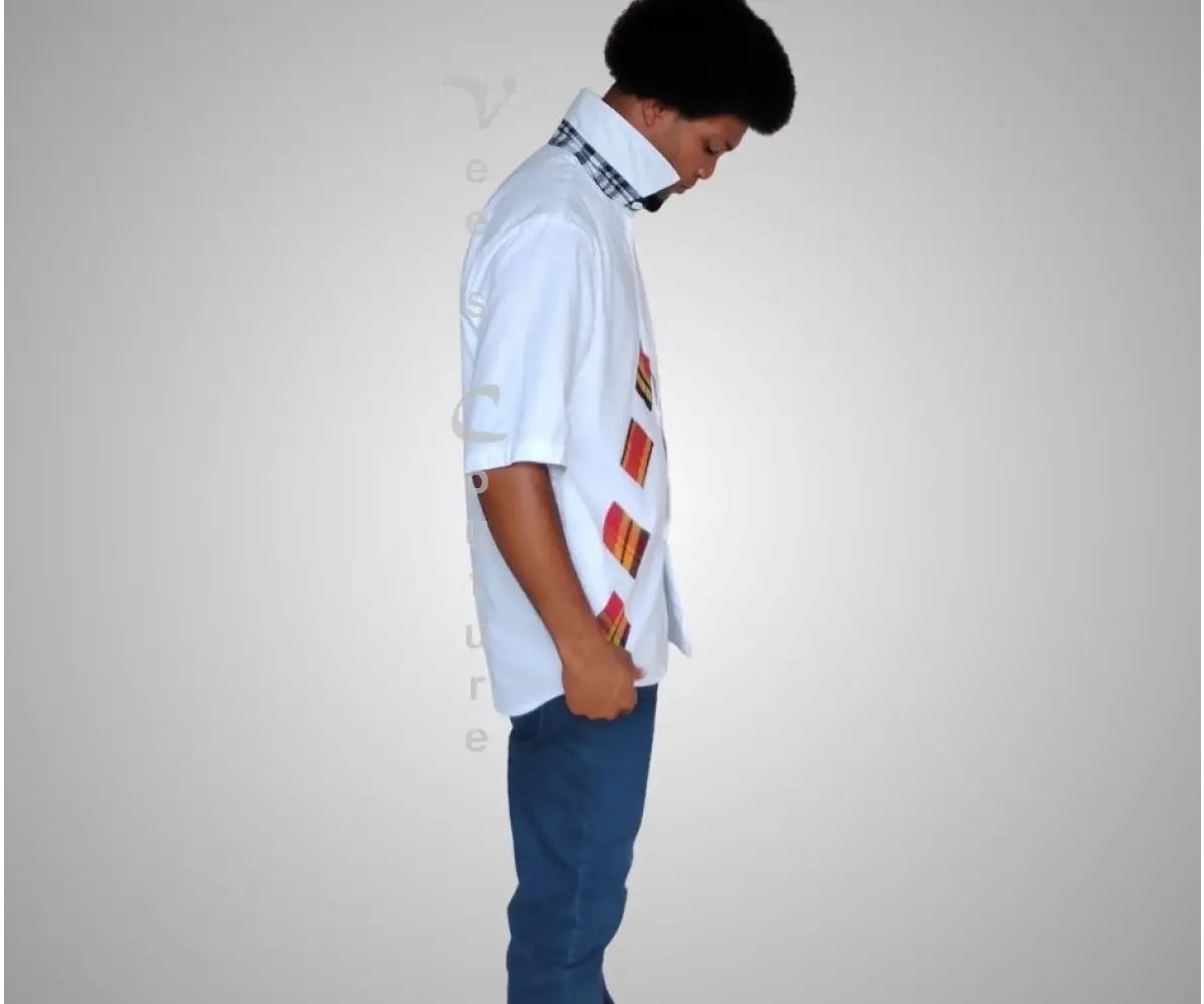 Madras Patchwork Button-Down - White MEN’S SHIRT