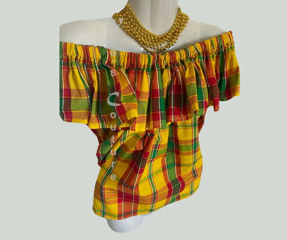 Single Layer Off-Shoulder Madras Blouse Liberating Yellow