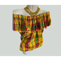 Single Layer Off-Shoulder Madras Blouse Liberating Yellow